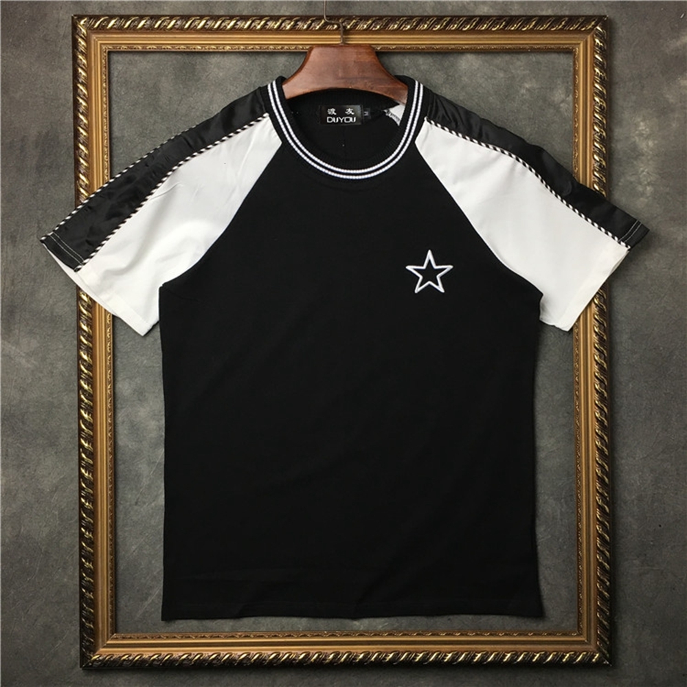 

Men's 100% Cotton Slim Fit Embroidery Star Pattern Short-sleeved T-shirt Style| Yfo1, Black
