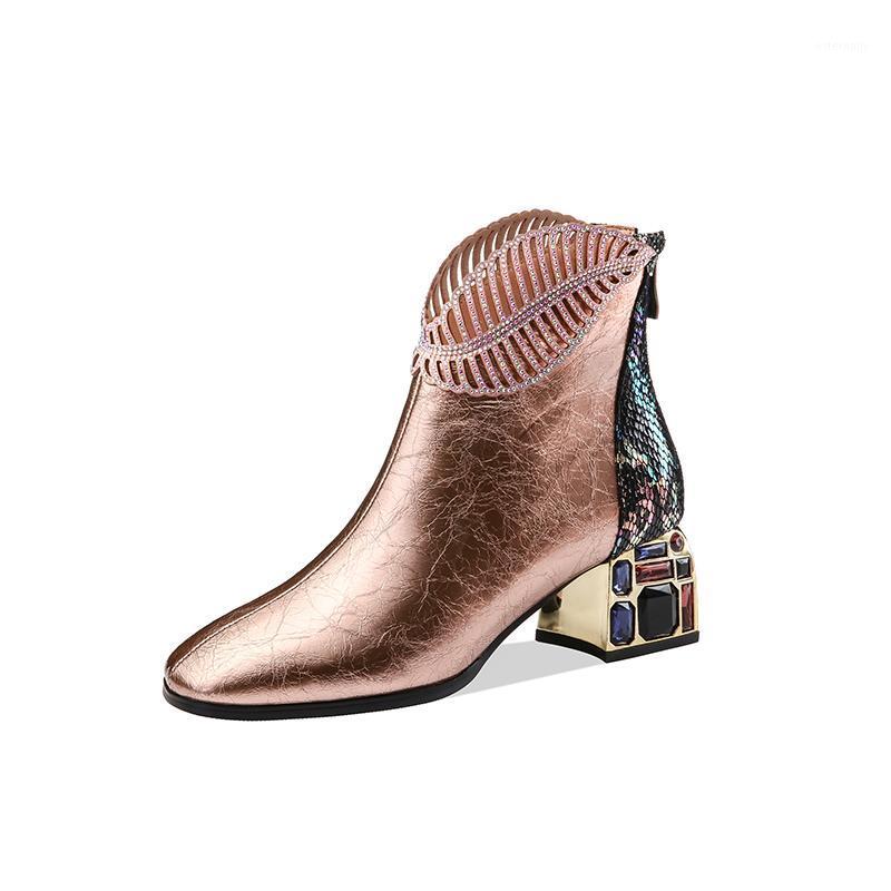 

Rhinestone High Heels Dancing Party Shoes Woman Winter New Genuine Leather Fashion Short Boots Women Ankle Boots1, Black