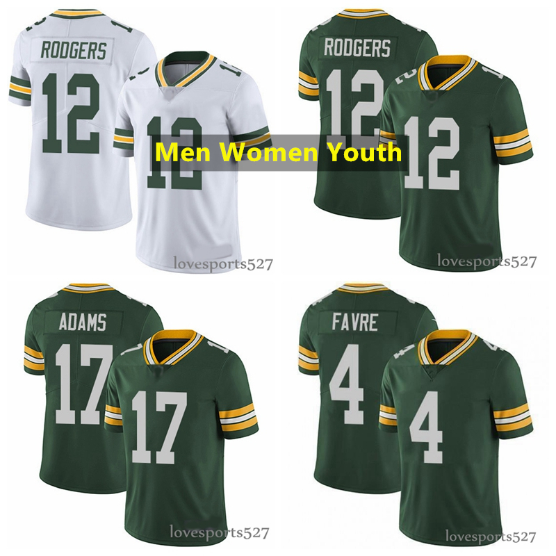 

men 12 Aaron Rodgers Jersey 17 Davante Adams 4 Brett Favre American Football jerseys 2021 new, Nik logo