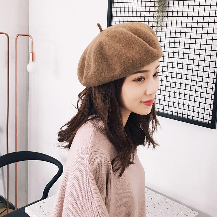 

Wholesale 100% Pure Wool Beret Hat Women Felt Beret British Style Fashion Girls Lady Solid Color Slouchy Winter Hats 100PCS/lot, Black