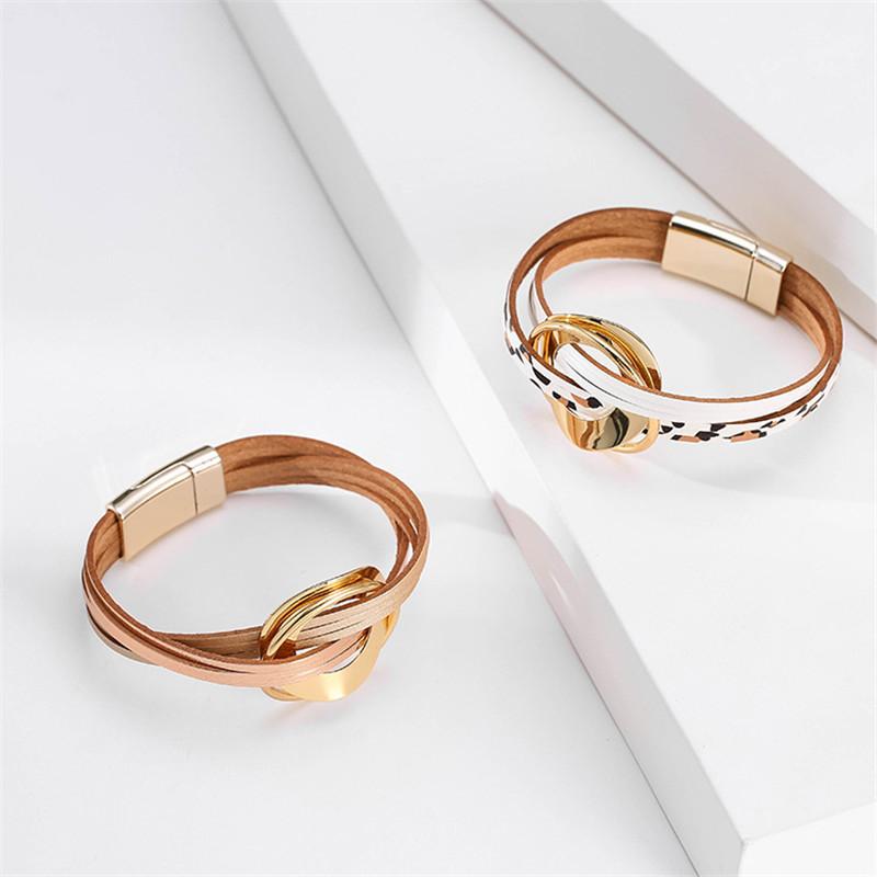 

New fine jewelry Bohemian multilayer leather bracelet Fashion new color matching magnetic buckle thin bracelets