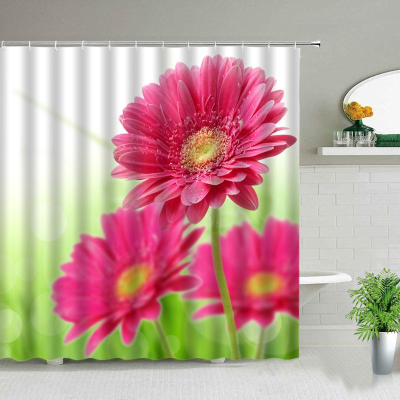 

Home Bathroom Decor Shower Curtains Beautiful Flower Floral Plant Spring Scenery Waterproof Polyester Fabric Hanging Curtain