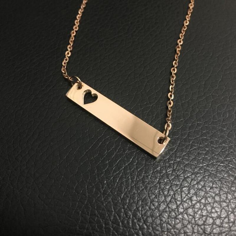 

10pcs/lot Blank Bar Pendant Necklace with Hearts Mirror Surface Rose Gold Tone Original Steel Color Jewelry Making DIY