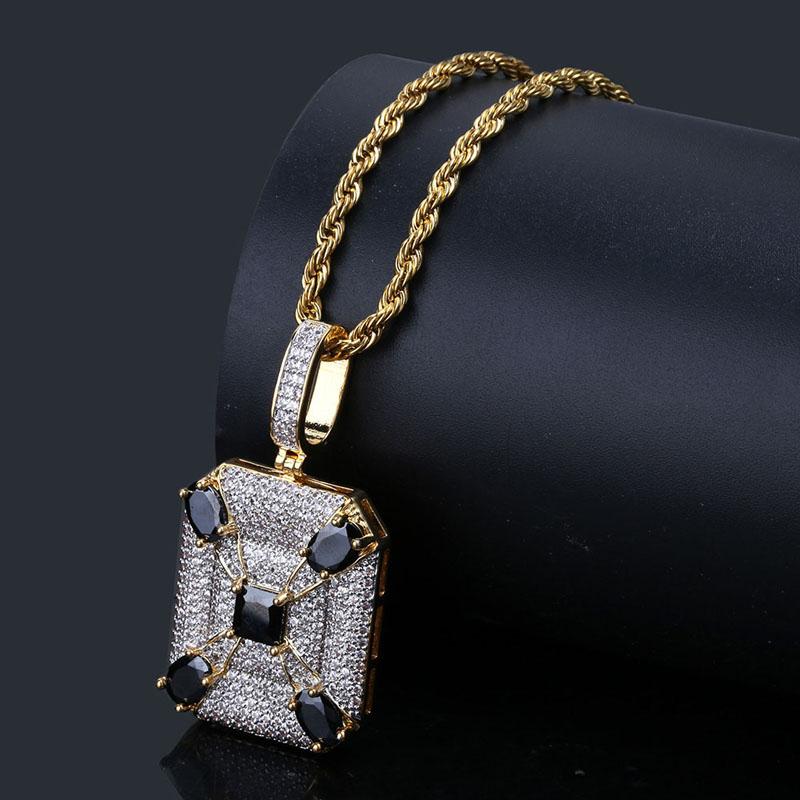 

European and American retro brand micro-set black zircon pendant Hip-hop hipster geometric figure men's necklace