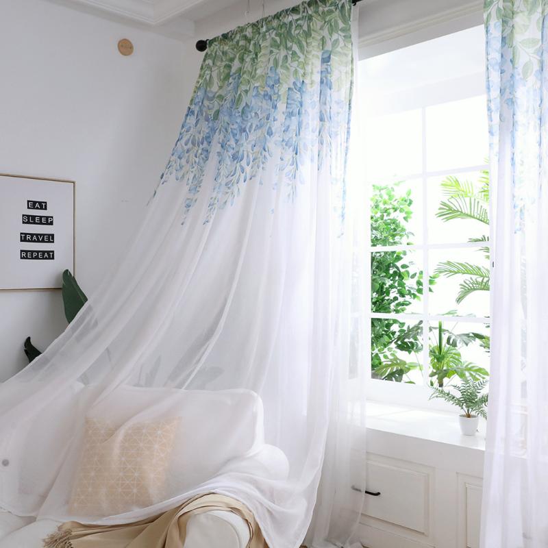 

Window Door Curtains Drape Panel Sheer Tulle Leaves Sheer Curtain Tulle Window Treatment Voile Drape Valance 1 Panel Fabric