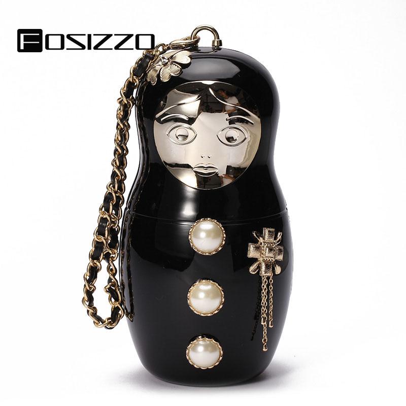 

FOSIZZO Russian Doll Bag Acrylic Roly-Poly Purse Beads Tote Design Wedding Evening Clutch Bags Ladies Handbags Wallet FS5193, Black
