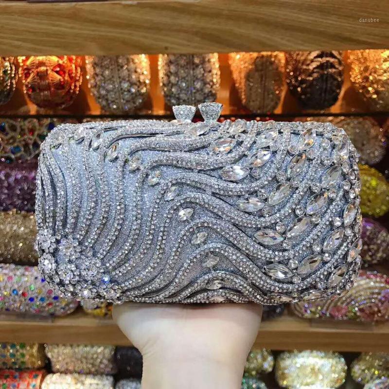 

XIYUAN Small evening party Bridal wedding party wallet purses elegant silver gold purses women wallet luxury big crystal clutch1, Color same picture