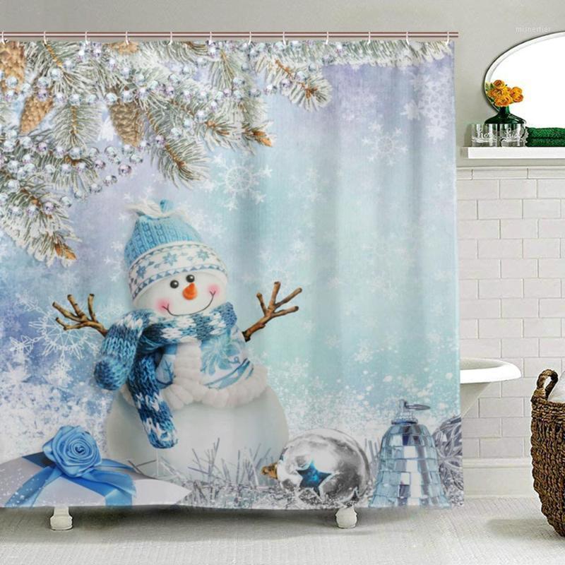 

Merry Christmas with Elegant Snowman Shower Curtains Waterproof Polyester Fabric Bath Curtain for Bathroom Decor with 12 Hooks1
