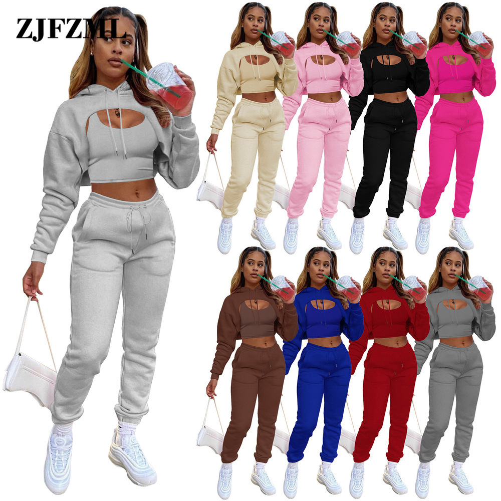 

Woman Tracksuits Three Pieces Jogging Suit Designer Drawstring Sweatpants and Hoodie Set Cotton Vest Pants Trousers Outfits, Extra fees not goods