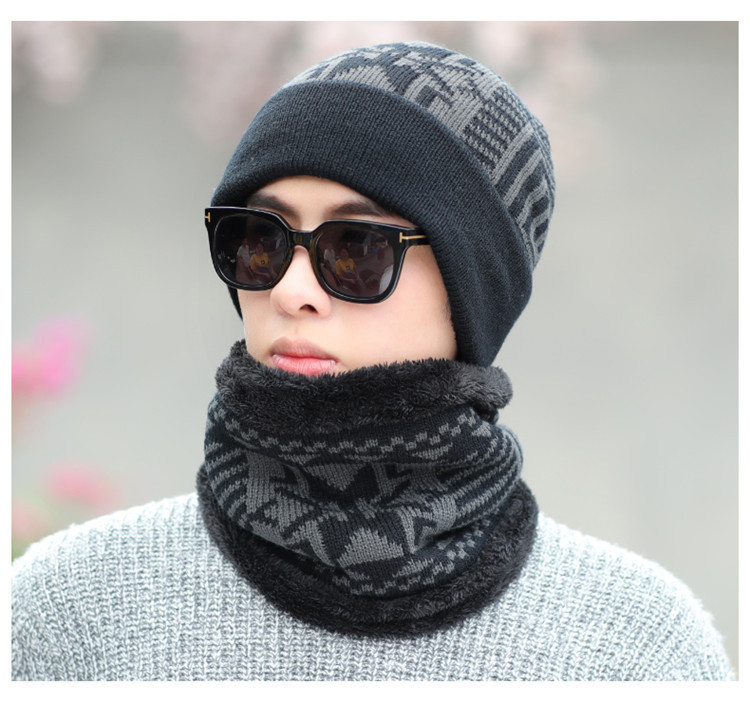 

Outdoor Neck Warmer Knitted Scarf Set Fur Wool Lining Thick Warm Knit Beanies Winter Hat for Men Women Cap Skullies Bonnet, Blue;gray