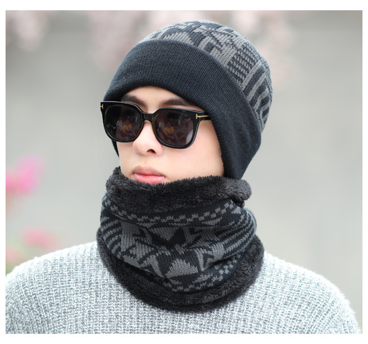 

Outdoor Neck Warmer Knitted Scarf Set Fur Wool Lining Thick Warm Knit Beanies Winter Hat for Men Women Cap Skullies Bonnet