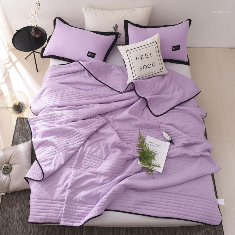 

Elegant style Pure Color purple Summer Quilt Bedspread Blanket Comforter stripe Bed Cover Twin full Queen Quilting Home Suitable1, Style1