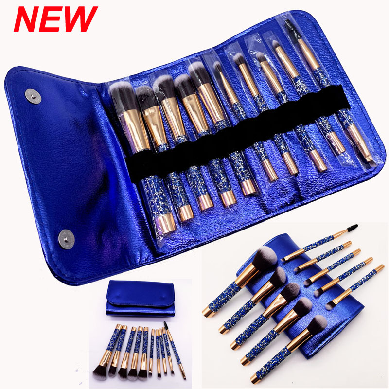 

Makeup Brushes Set Sapphire blue Diamond 10 Pcs Cosmetics Brush with Bag Makeup Brush Powder Eyes Foundation Blush Eyeliner Brow Brushes kit