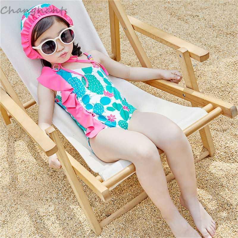 

2020 New Model 1-8 Girl one piece Swimsuit White Green Cactus Kid Swimming wear Children Bathing Suits child Summer Beach swim1