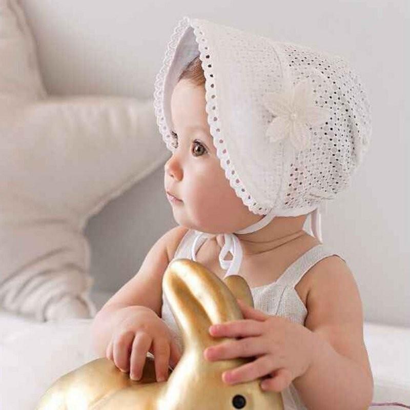 

Cute Toddlers Baby Girls Flower Princess Sun Hat Cap Summer Cotton Hat Bonnet Hear Accessories, White