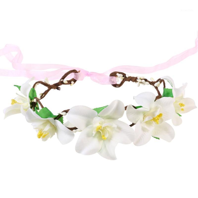 

Womens Girls Festival Wedding Party Floral Flower Headband Hair Garland Headdress Photography Prop (White)1, As pic