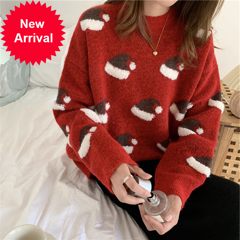 

Shirt oversize mesh jacquard Christmas hat weave warm autumn the long female sleeve Japan sweater harajuku C-365, Dark green.