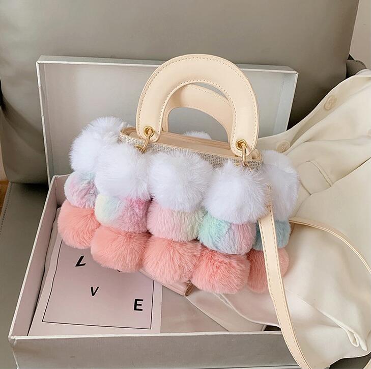 

factory wholesale women handbags in winter new contrast plush handbag sweet and lovely plush mao mao bag new leather women shoulder bag, Black;red