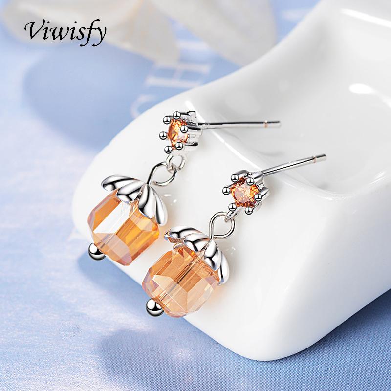 

Viwisfy Square Crystal Studs Solid 925 Sterling Silver Earrings Stud For Women VW21075
