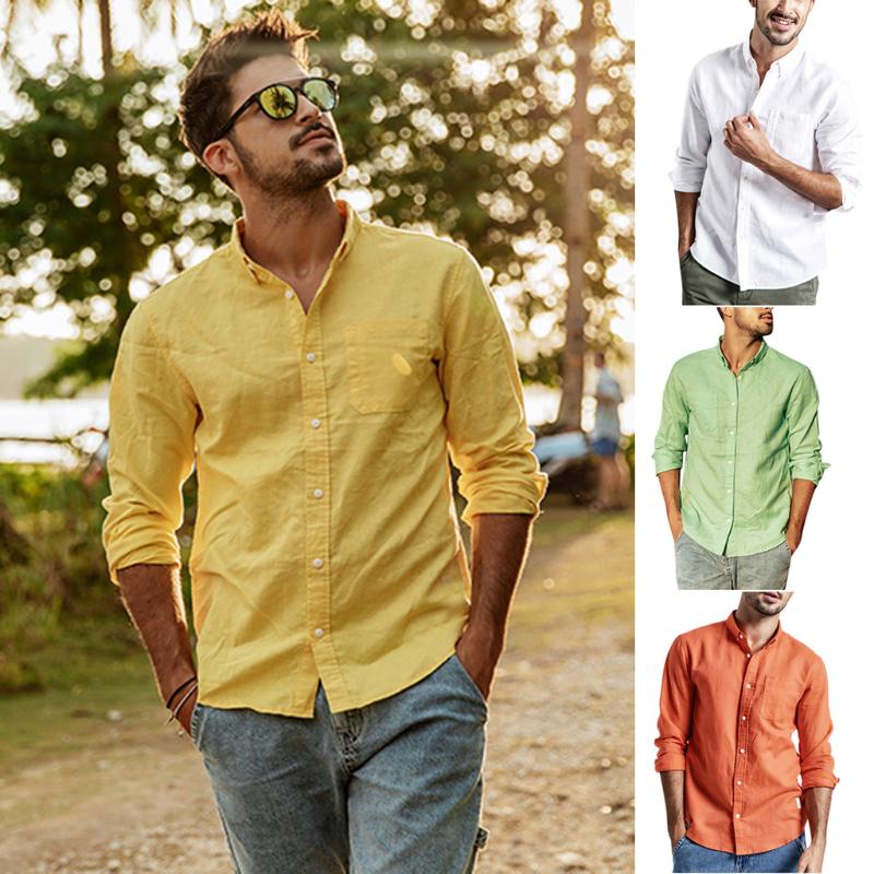 

XLFashion Mens Summer Button Casual Linen and Cotton Long Sleeve Top Blouse Men Clothing Soft Comfortable Men' Shirt, Blue