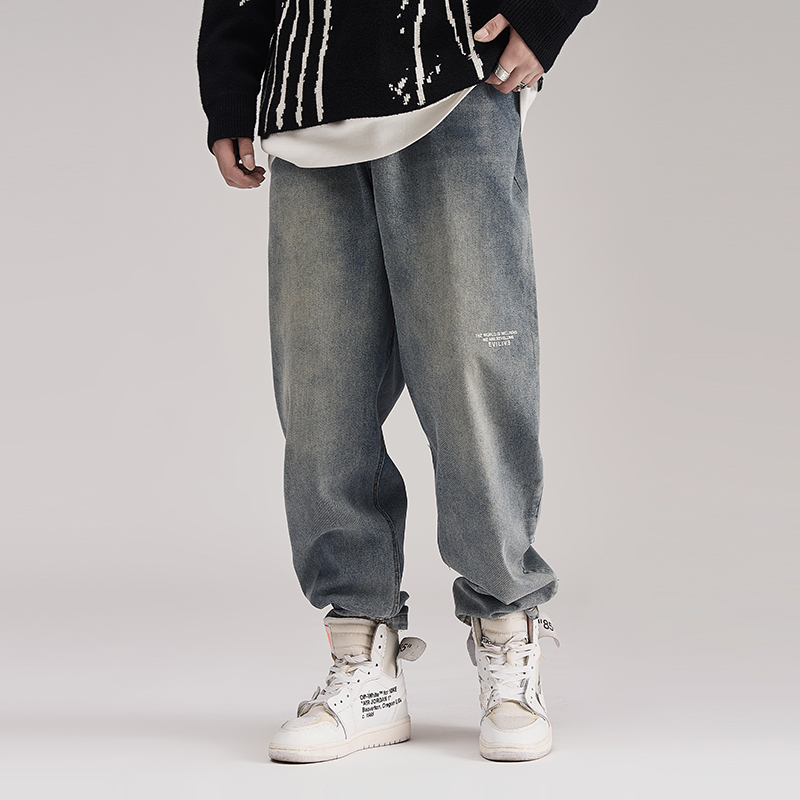 

2021 New Fashion Vintage Men Jeans Retro Blue Loose Fit Casual Cotton Denim Harem Pants Streetwear Designer Hip Hop Wide Leg Trousers Brgo