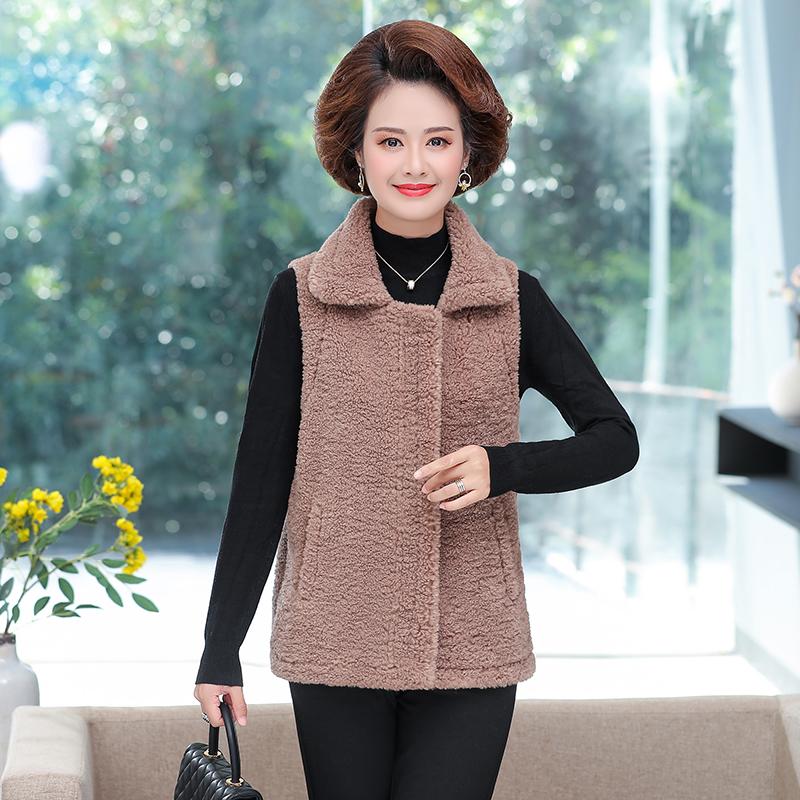 

Winter Warm Plus Size 5XL Shaggy Sleeveless Vest Women Lapel Female Waistcoat Middle Age Mother Jacket Fleece Coat Teddy, Khaki