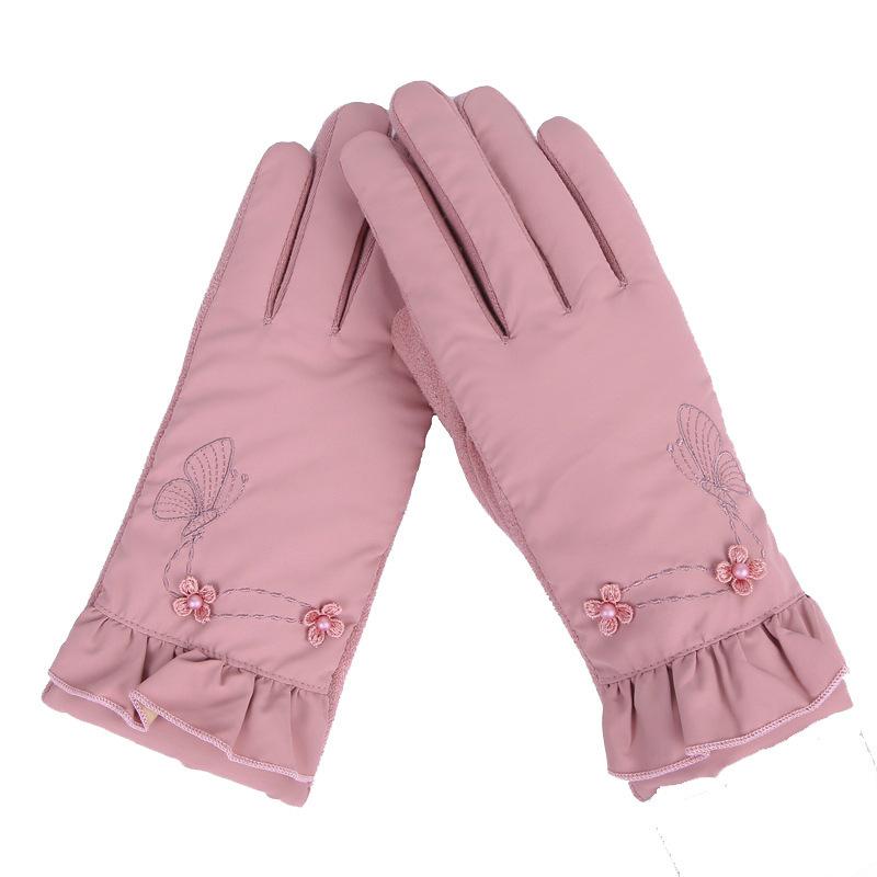 

High Quality Lace Flower Wool Women's Gloves Touch Screen Winter Mittens Outdoor Sports Cycling Driving Warm Gloves