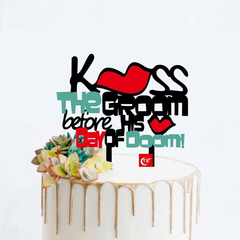 

TX Funny Wedding Acrylic Cake Topper Kiss The Groom Before His Day Of Doom Blazing Red Lips Cake Décor1