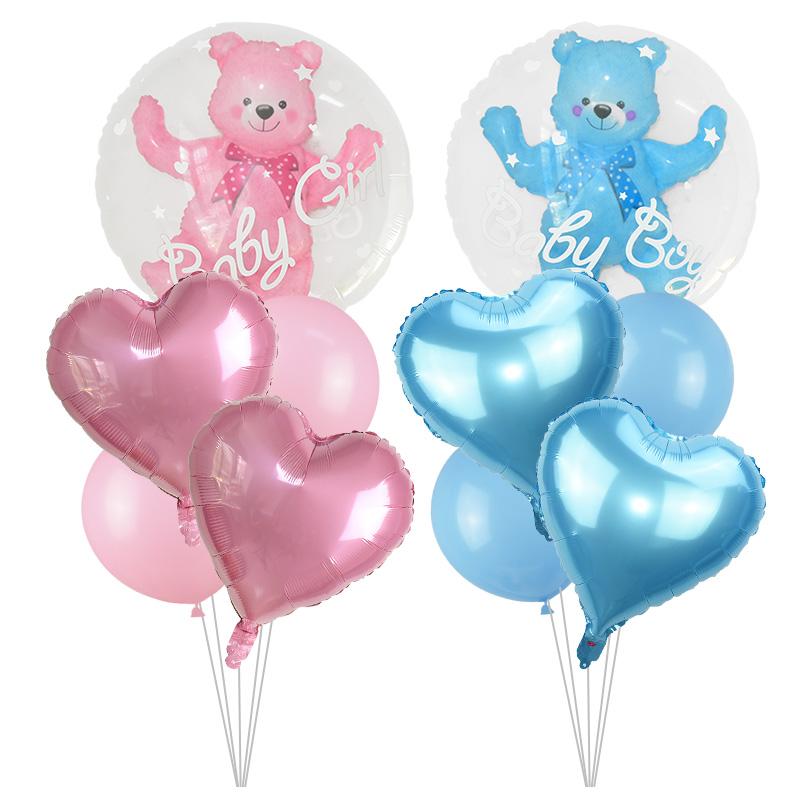 

Party Decoration 24inch/60cm Baby Boy Or Girl Bear Bubble Balloon Foil Latex Ballons For Shower Gender Reveal Globos Decor