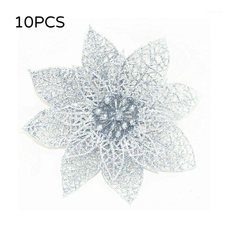 

10pcs Artificial Flowers Glitter Poinsettia Fake Flowers DIY Home Wedding Decoration Flower Head Christmas Decoration1