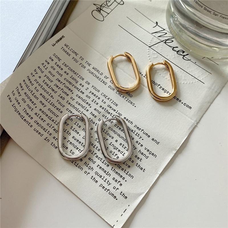 

RUIYI Real 925 Sterling Silver Girls Vintage Geometric Oval Stud Earrings Women Fine Jewelry Cold Cool Style Gold Niche Earrings