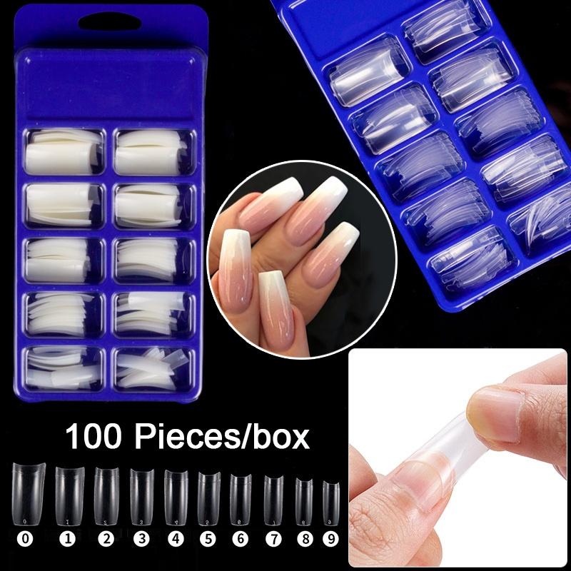 

100pcs/set French Nail Tips False Nails Half Cover Acrylic Nail Art Tips Transparent Natural UV Gel Acrylic Fake Nails Art