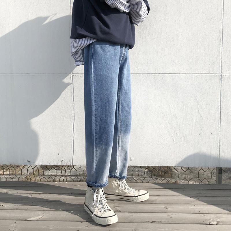 

Men' retro jeans fall wide leg pants straight loose trend ins gradient all-match jeans1, Black