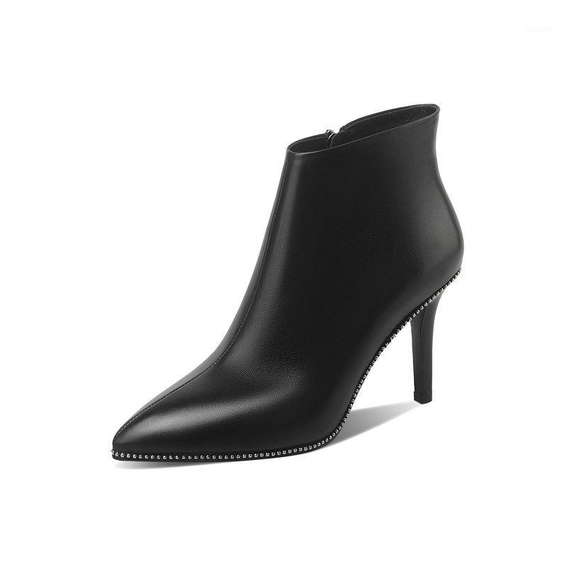 

Retro Genuine Leather Women Ankle Boots Leather Pointed Toe High Heels Women Pumps Winter 2020 Party Basic Shoes Woman1, Black