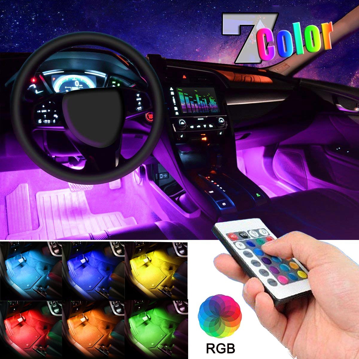 

36 LED Multi-color Car Interior Lights Under Dash Lighting Waterproof Kit with Wireless Remote Control Car Charger car dvr QC16
