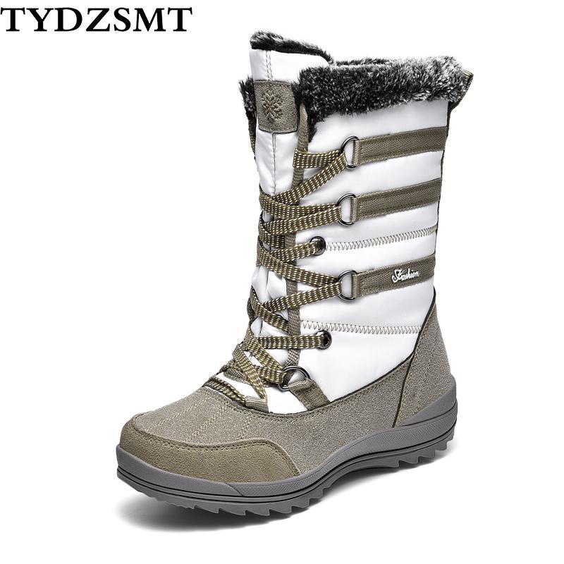 

TYDZSMT Womens Platform Winter Boots Cow Suede Mid-Calf Combat Boots for Women Warm Plush Women Botas De Mujer Snow, Beige