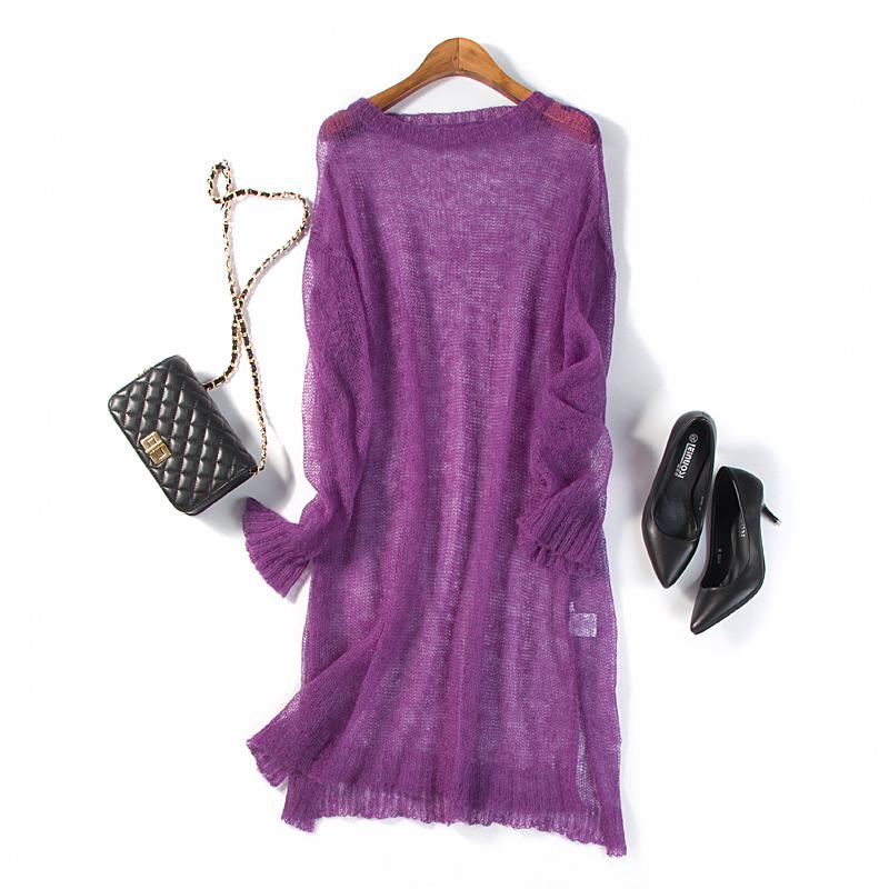 

Women Mohair Sweater Dress Green Pullovers Soft Thin long dress for Autumn Spring Hollow