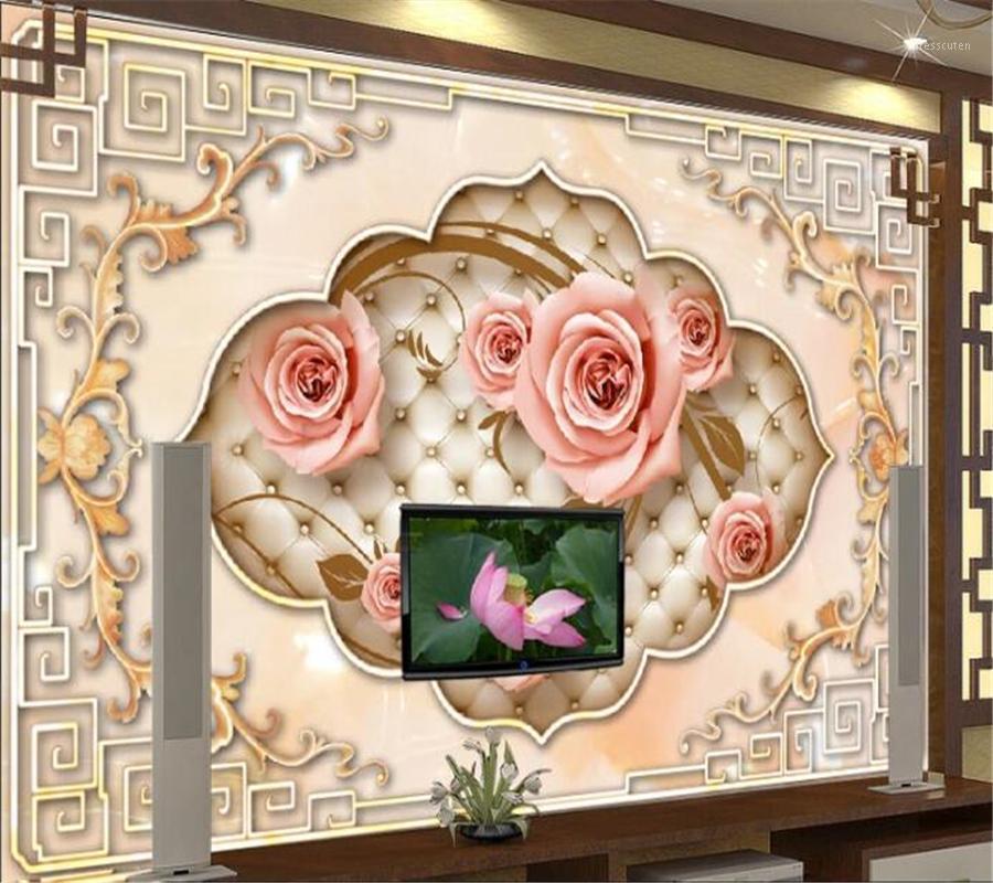 

Custom wallpaper 3D European pattern lace rose pattern TV background wall living room bedroom Decorative paintings 3d wallpaper1, As pic