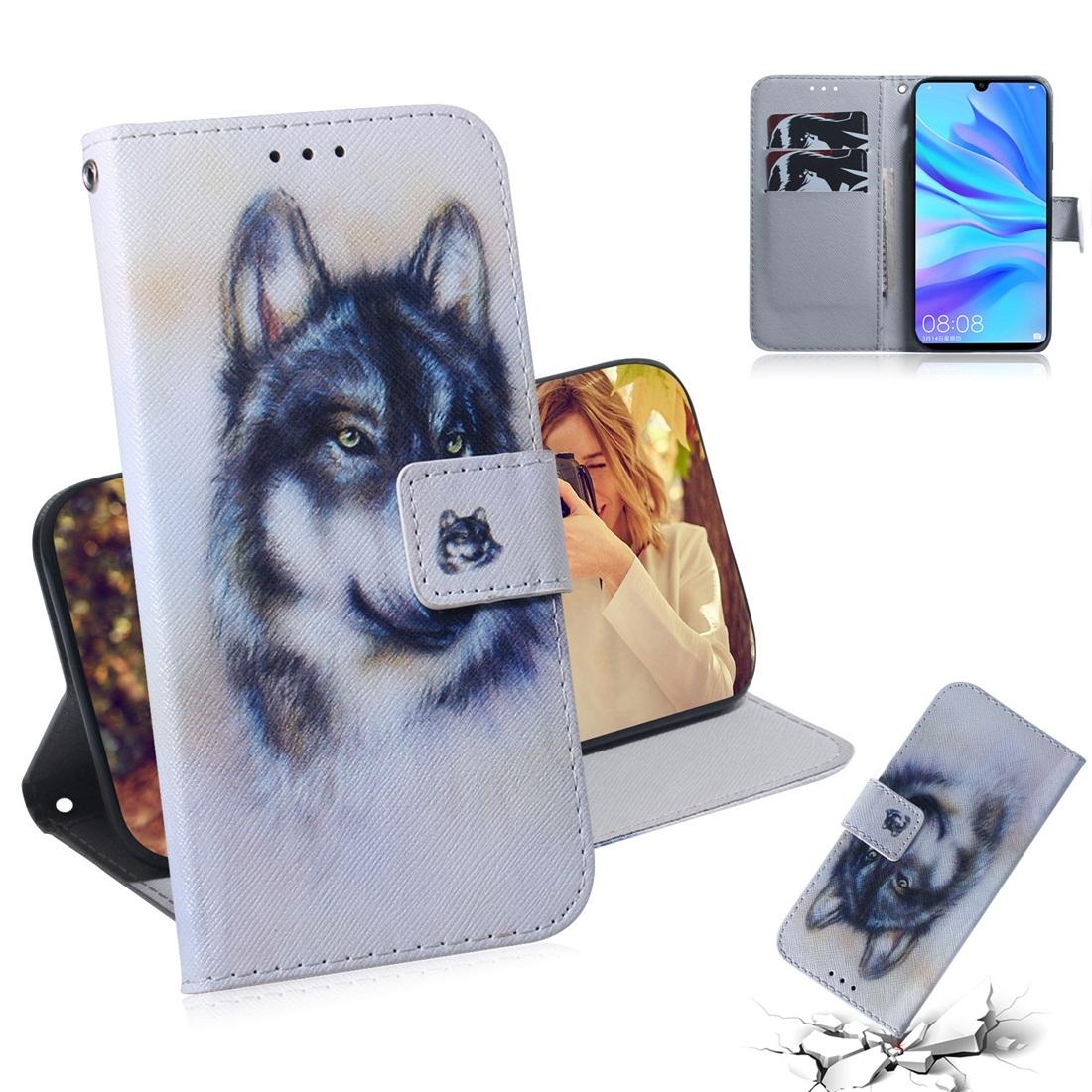 

White Wolf Pattern Coloured Drawing Horizontal Flip Leather Case for Huawei P30 Lite Nova 4e with Holder Card Slots Wallet