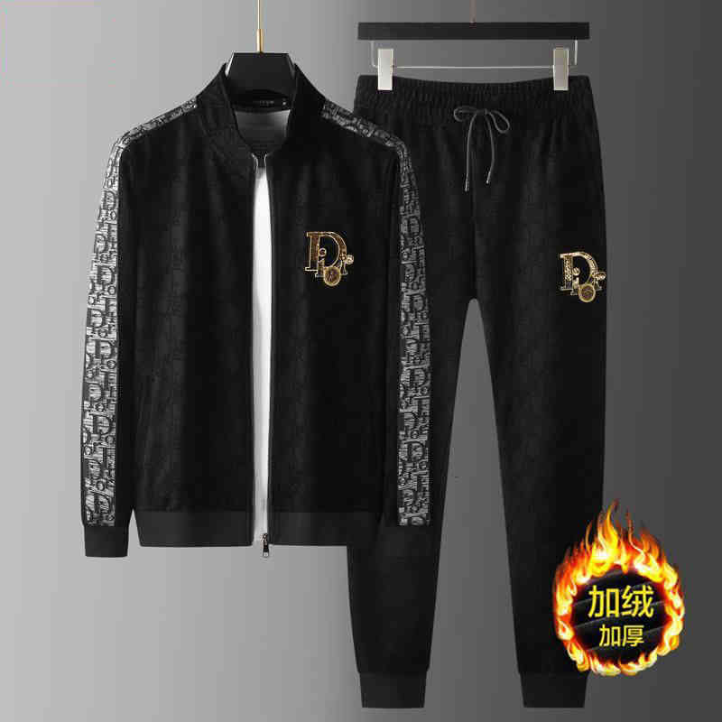 

Men's Tracksuits autumn winter plush thickened warm casual sports suit men's jacket trend matching two-piece set PBUU, 1# shoe box