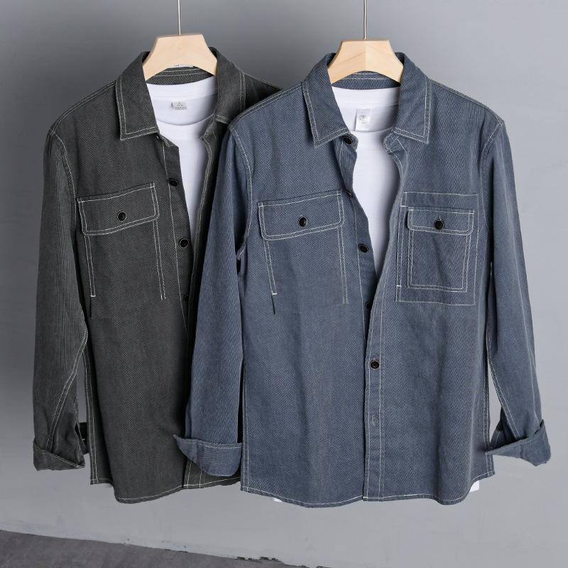 

Spring Men's Fashion Cotton Long Sleeve Shirt Outdoor Travel Climbing Labor Popular Leisure Youth Trend Work Tops Coat, Gray