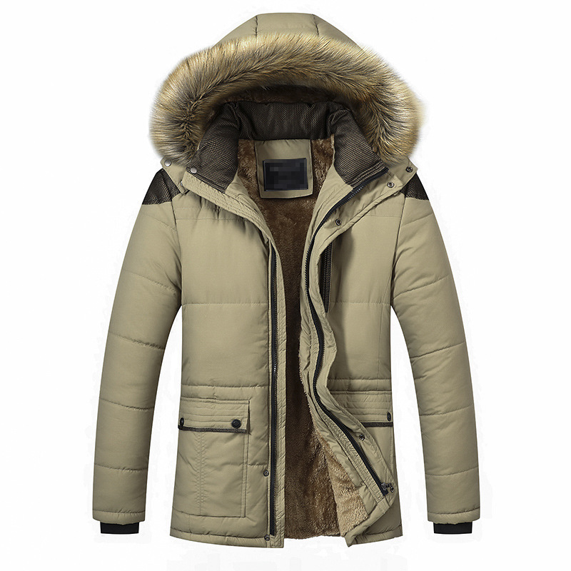 

Men Jacket Plus Fleece Warm and Cold-proof Cotton Coat, Black;brown
