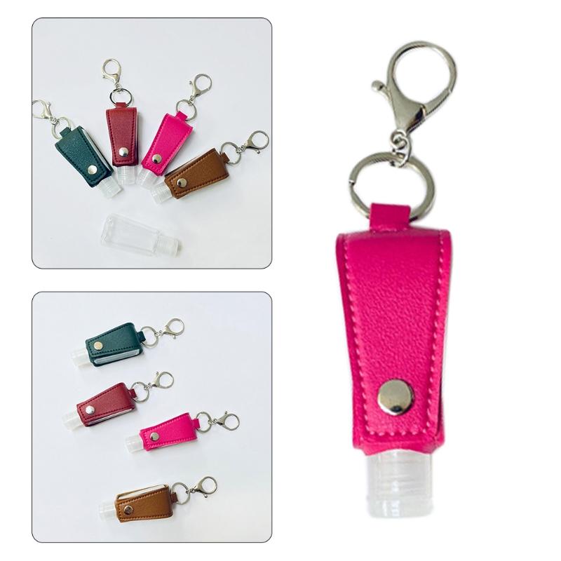

Travel Portable 30ml Clear Empty Bottle with Faux Leather Keychain Holder Carrier Refillable Hand Sanitizer Container