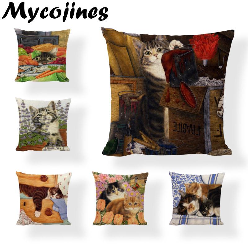 

Vogue Art breath Cat Pillowcase Oil Painting Style Christmas Gift Living Room Sofa Bedroom Car Home Decoration Cushion Cover