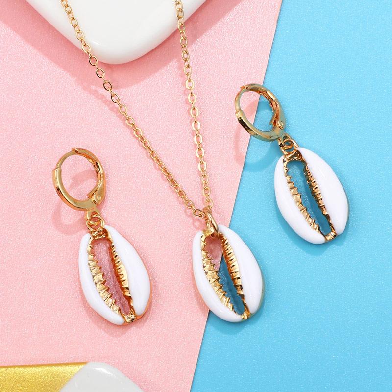 

Earrings & Necklace Boho Fashion Conch Shell Pendants Set For Women Ocean Seashell Beach Jewelry, As pic