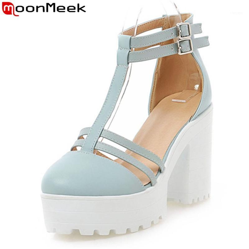 

MoonMeek 2020 Big size 34-46 fashion women pumps sexy extreme high heels round toe ladies shoes platform buckle shoes1, White
