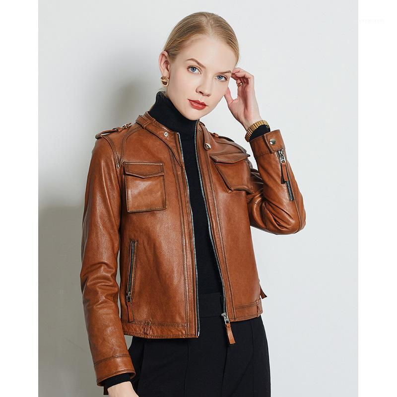 

2020 Fashion Genuine Leather Clothes New Sheepskin Leather Jacket Fit European and American Motorcycle Clothing Short Coat1, Black