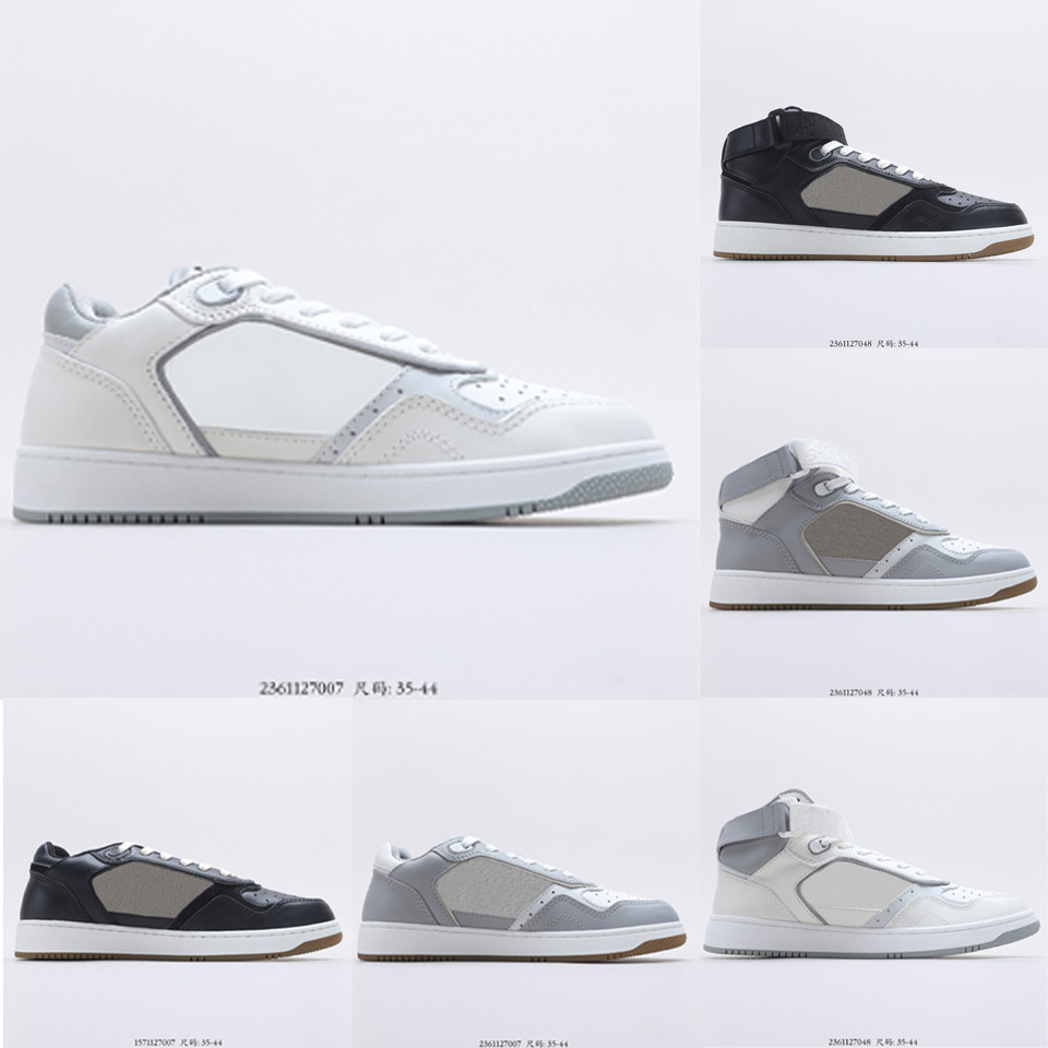 

Men's women's B27 low top high-top sneakers white and gray smooth cow leather white Oblique Galaxy printed leather luxury skateboard shoes, Box
