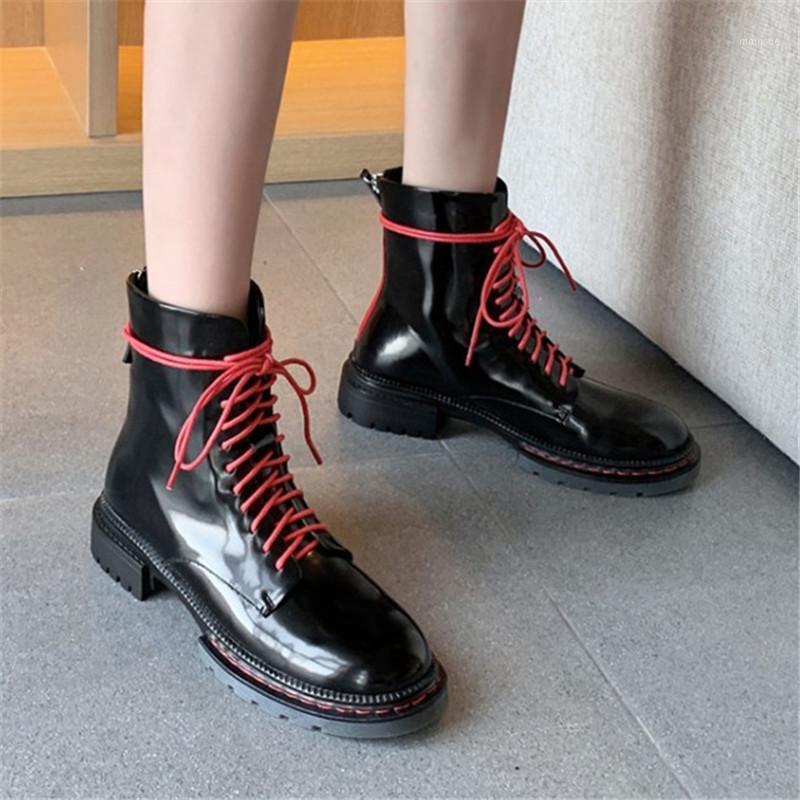 

PXELENA Celebrity Vogue Contrast Color Genuine Leather Boots Women Med Heels Autumn Shoes Lady Army Motorcycle Boots 401, Cow leather
