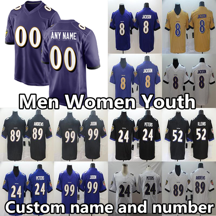 

MEN WOMEN YOUTH 8 Lamar Jackson football Jerseys Kids Raven Justin Tucker ED Reed Marlon Humphrey Mark Andrews Odafe Oweh Ray Lewis baltimores Patrick Queen Wear, Women's color 5